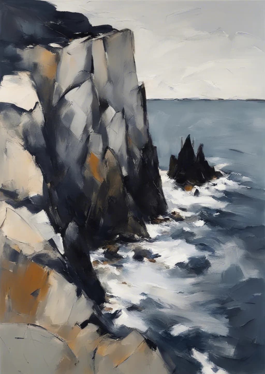 Whispers of the Storm: An Abstract Journey Through Coastal Gray and Turbulent Waters