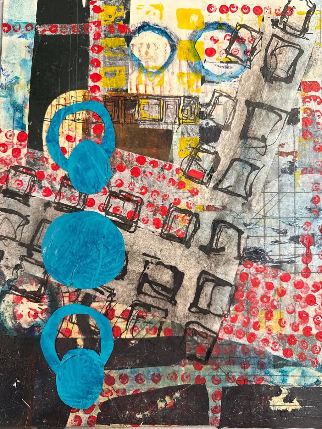 Vibrant Echoes: A Dance of Color and Form in Mixed Media Composition