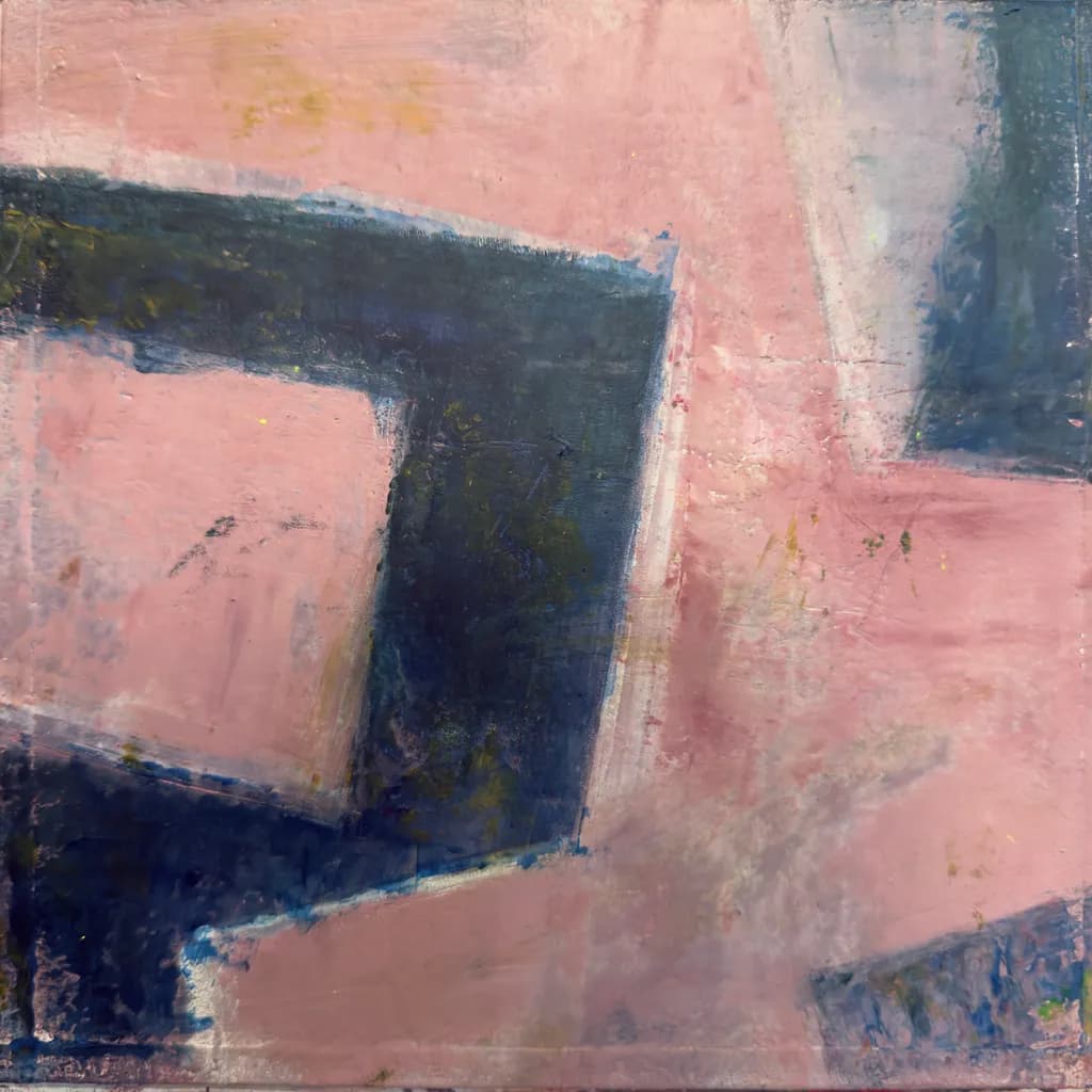 Whispers of Geometry: A Dance of Pink and Blue in Abstract Form