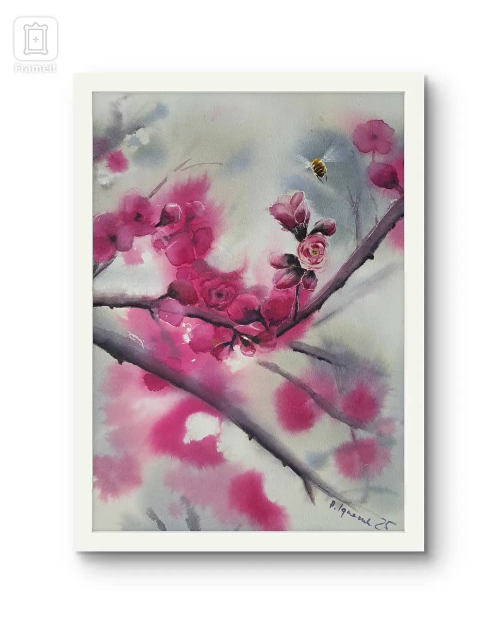 Whispers of Spring: A Watercolor Dance of Blossoms and Bees