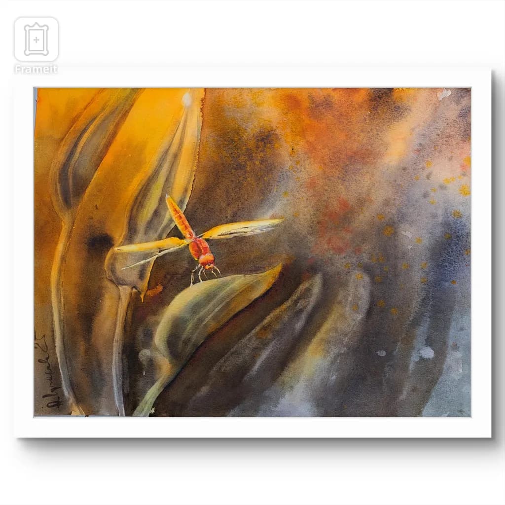Whispers of Autumn: A Dragonfly's Dance in Watercolor Dreams