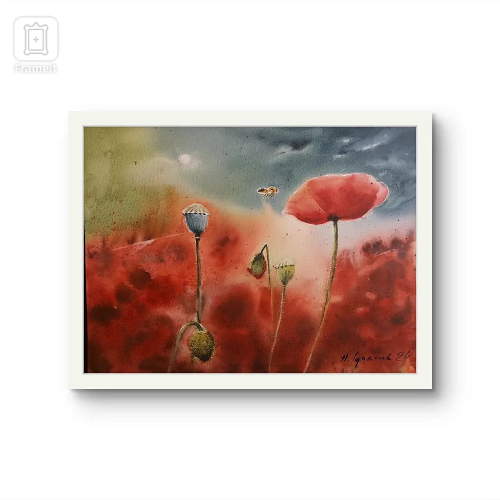 Whispers of the Poppy: A Watercolor Journey Through Nature's Embrace