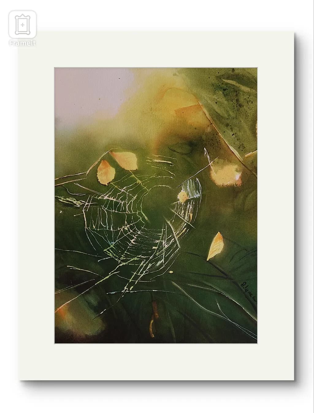 Whispers of Nature: A Watercolor Dance of Leaves and Webs