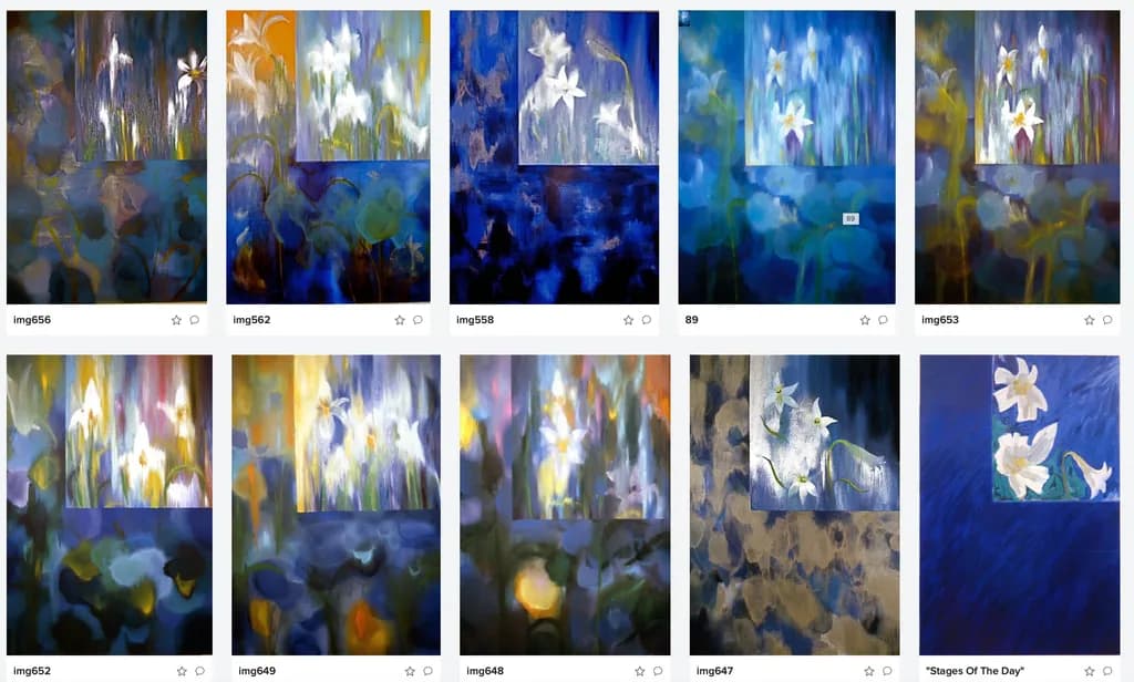 Whispers of Blue: A Dance of Lilies in Abstract Harmony