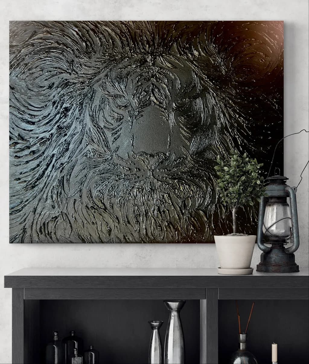 Majestic Mane: A Textured Journey into the Heart of the Lion's Spirit