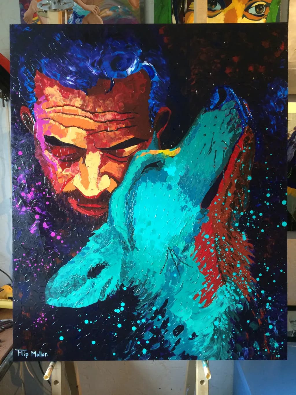 Whispers of Connection: A Colorful Embrace Between Man and Beast