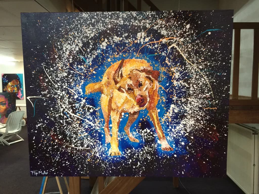 Golden Whirlwind: A Playful Dance of Color and Canine Spirit