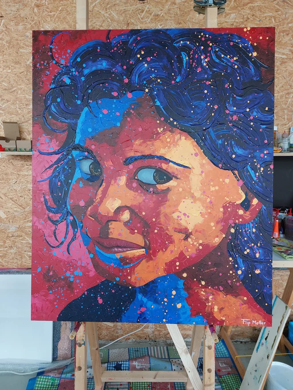 Vibrant Whirlwind: A Playful Portrait of Color and Emotion