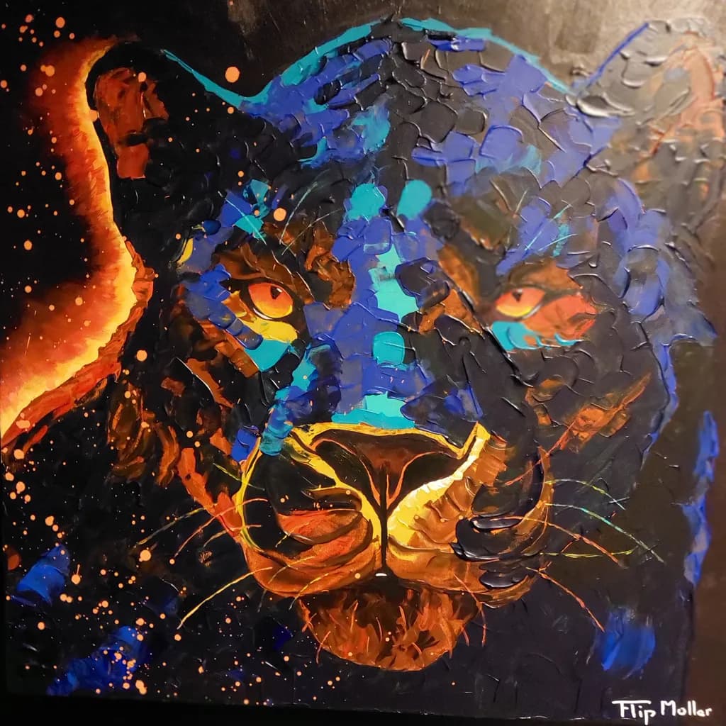 Majestic Midnight: A Vibrant Panther's Cosmic Gaze