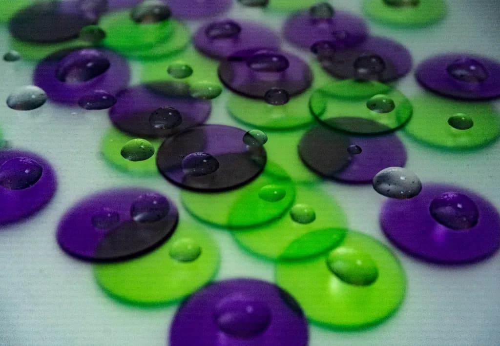 Purple and Green Tokens with Drops