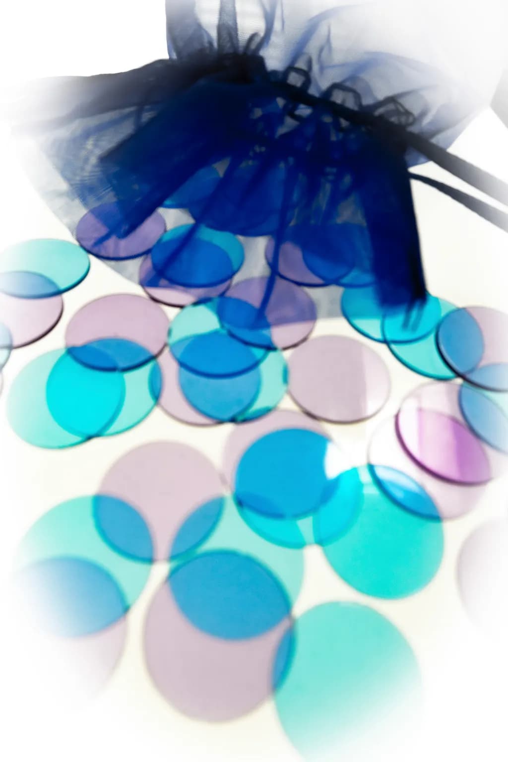 Tokens in Purple and Green with Bag