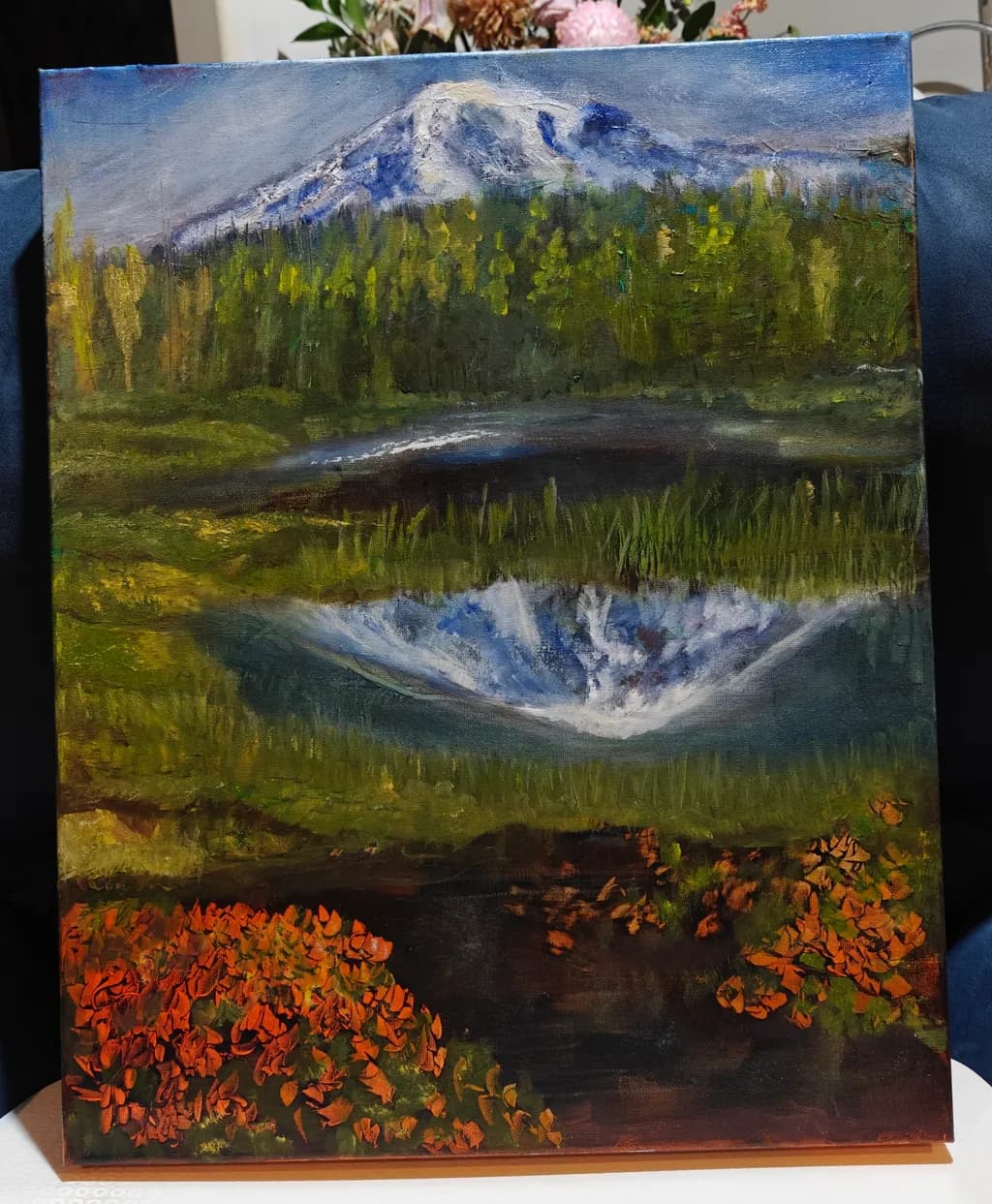 Whispers of Nature: A Serene Reflection of Mountains and Wildflowers