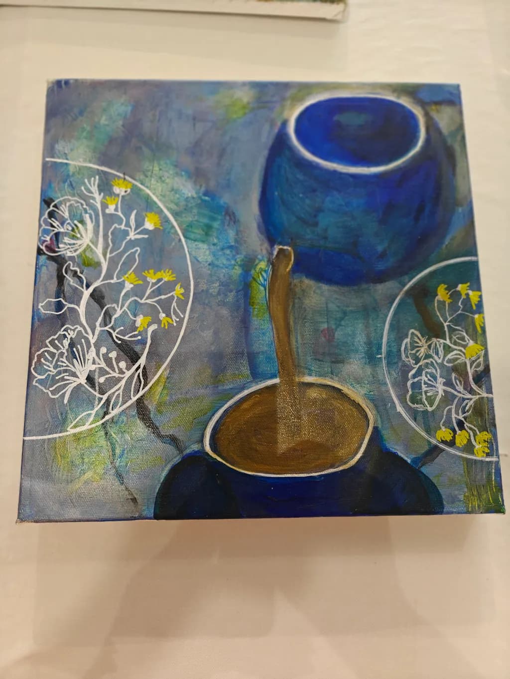 Whispers of Blue: An Abstract Floral Journey in Ceramic Texture
