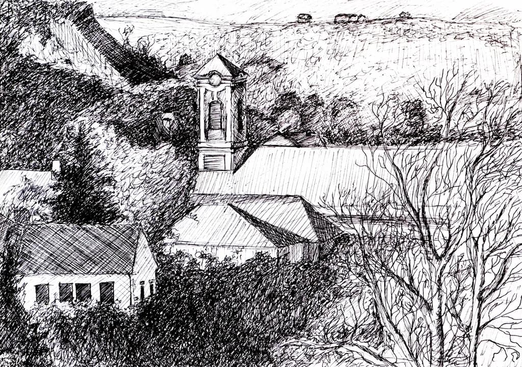 Whispers of the Countryside: A Serene Landscape in Ink