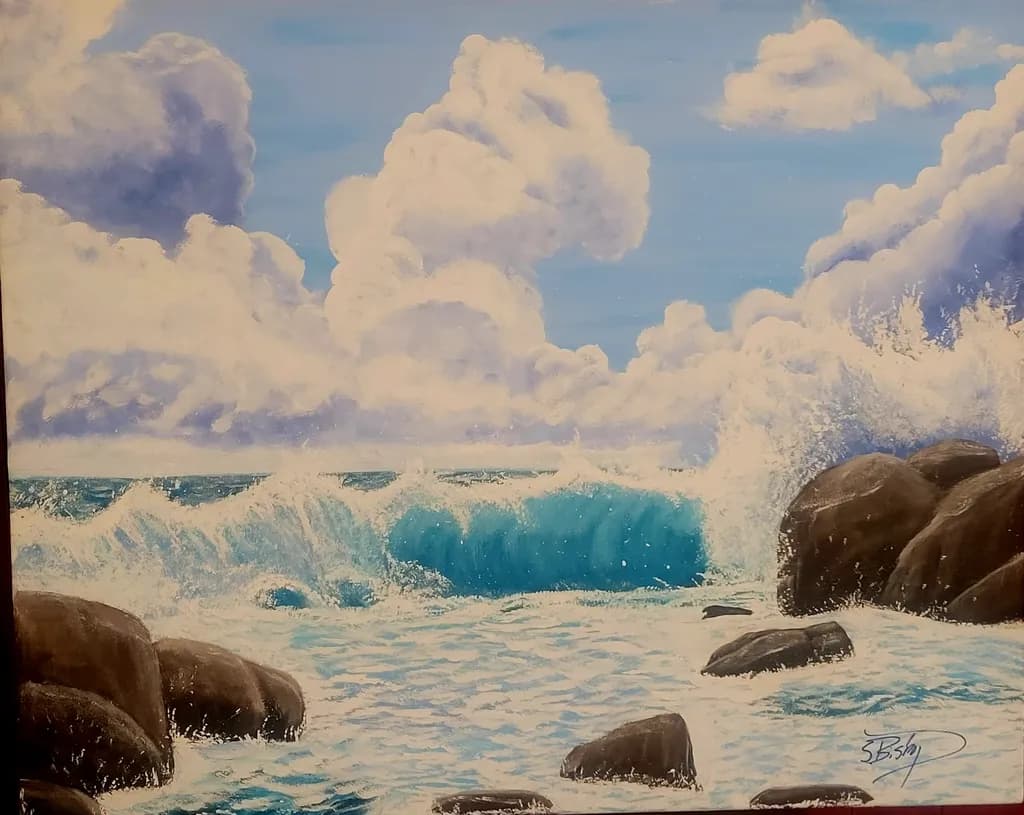 Serenity by the Sea: A Tranquil Dance of Waves and Clouds Over Rocky Shores