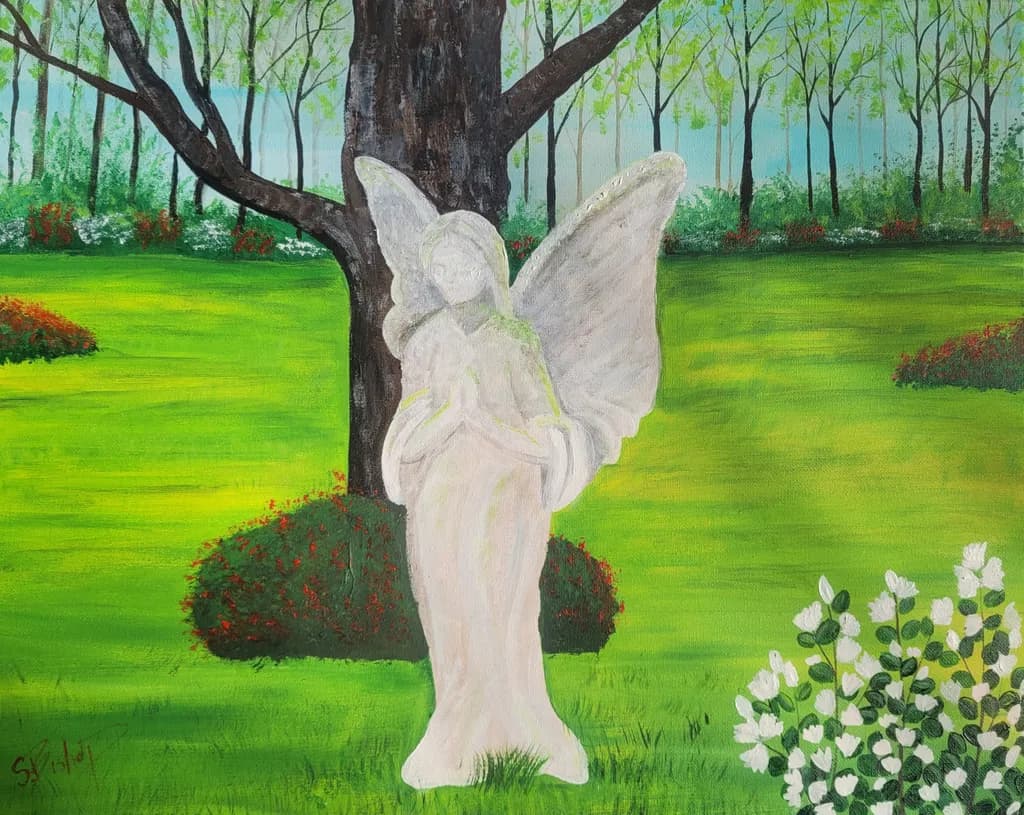 Serenity in the Garden: A Tranquil Angel Amidst Nature's Embrace
