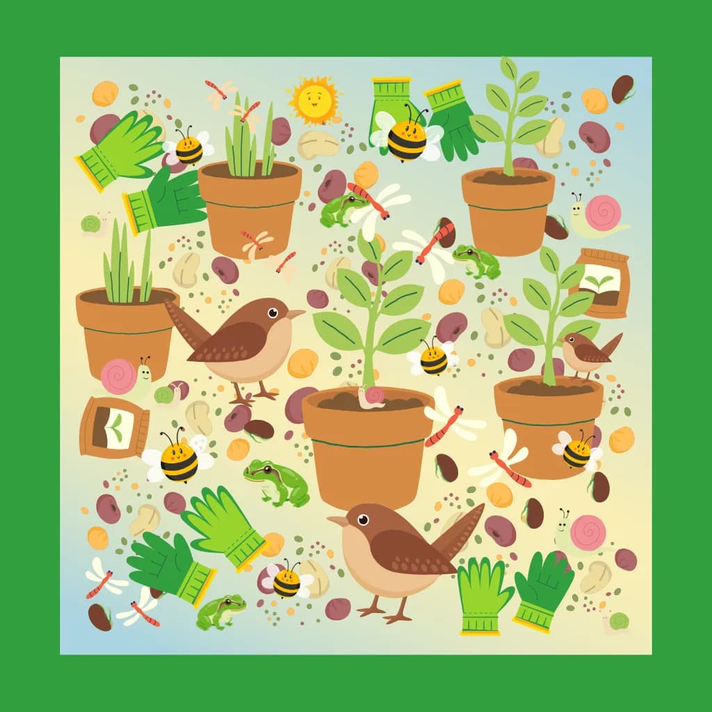Whimsical Garden Harmony: A Playful Celebration of Nature's Little Helpers and Green Thumbs
