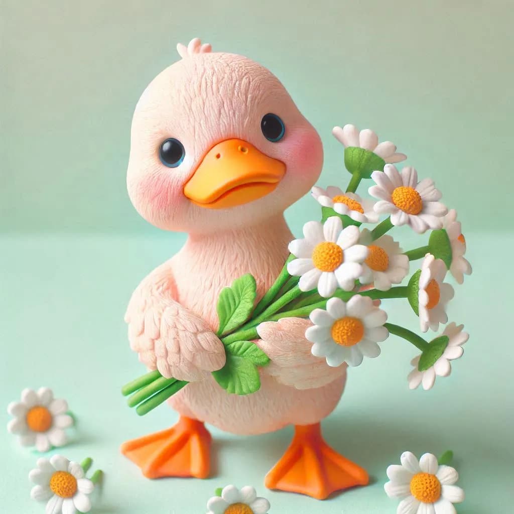 Charming Duckling with Daisy Bouquet: A Whimsical Delight for Nature Lovers