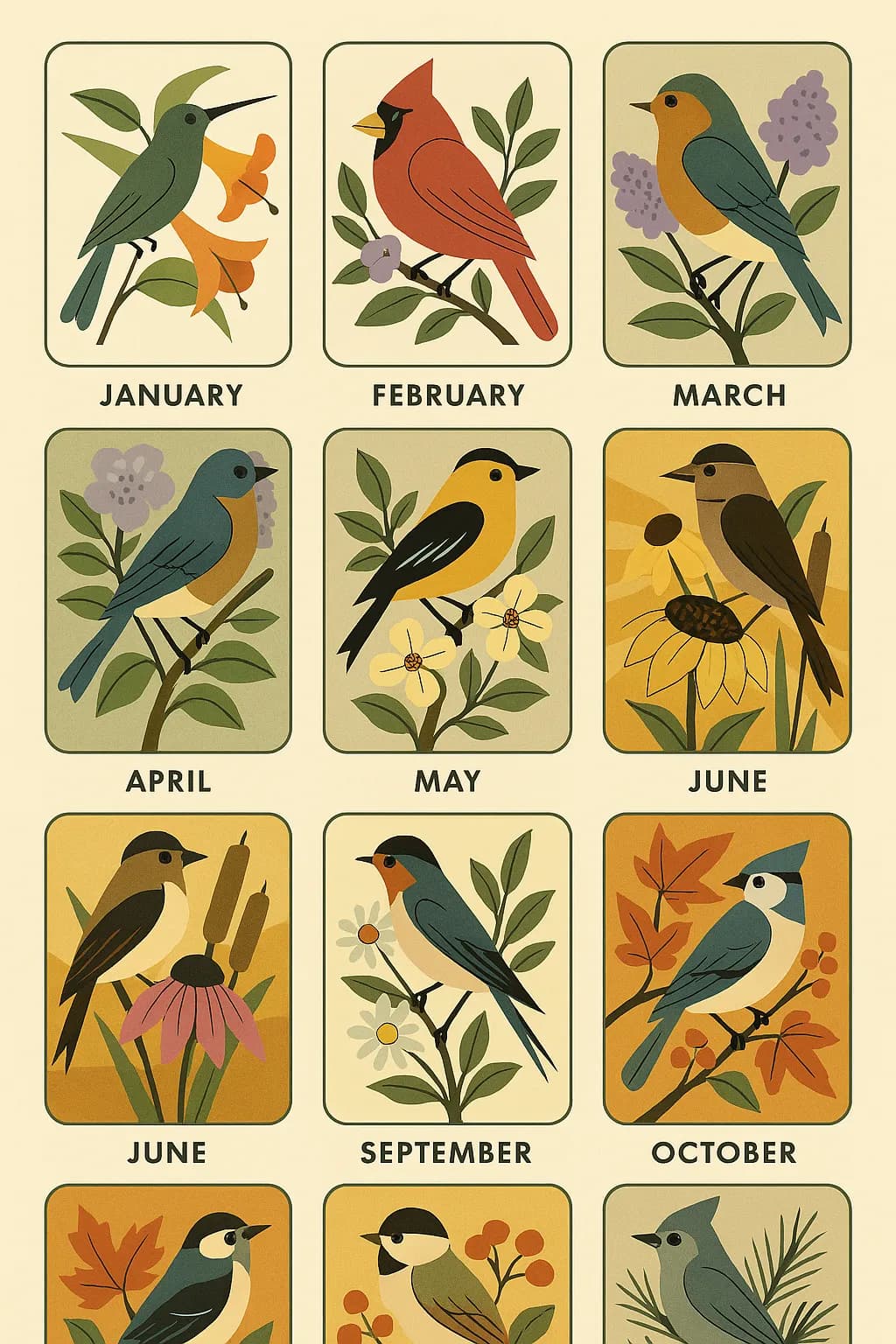 Seasonal Symphony: A Year in Birds and Blooms