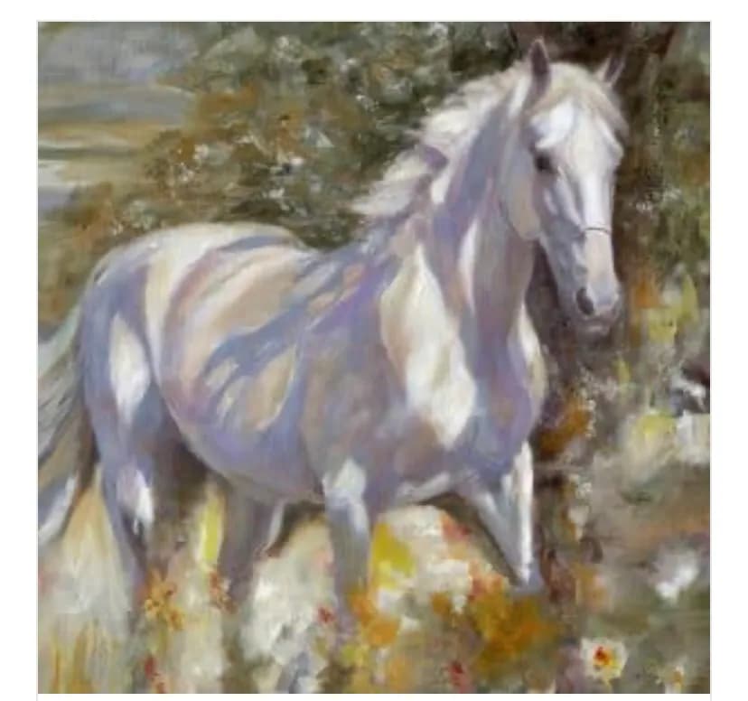 Whispers of Grace: A Majestic White Horse in Blooming Serenity