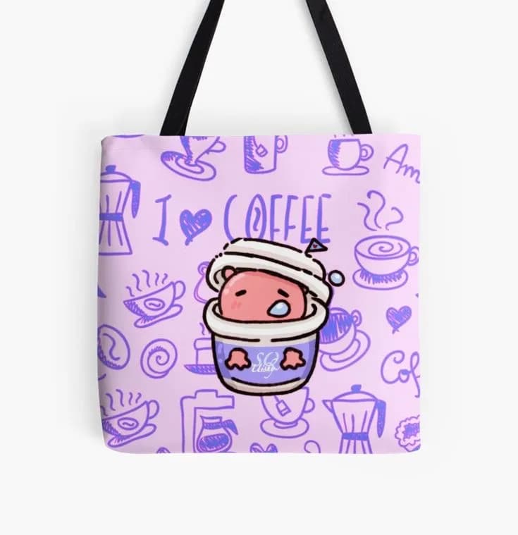 Whimsical Coffee Cup Cuddle: A Cute Purple Illustration of Joyful Sips