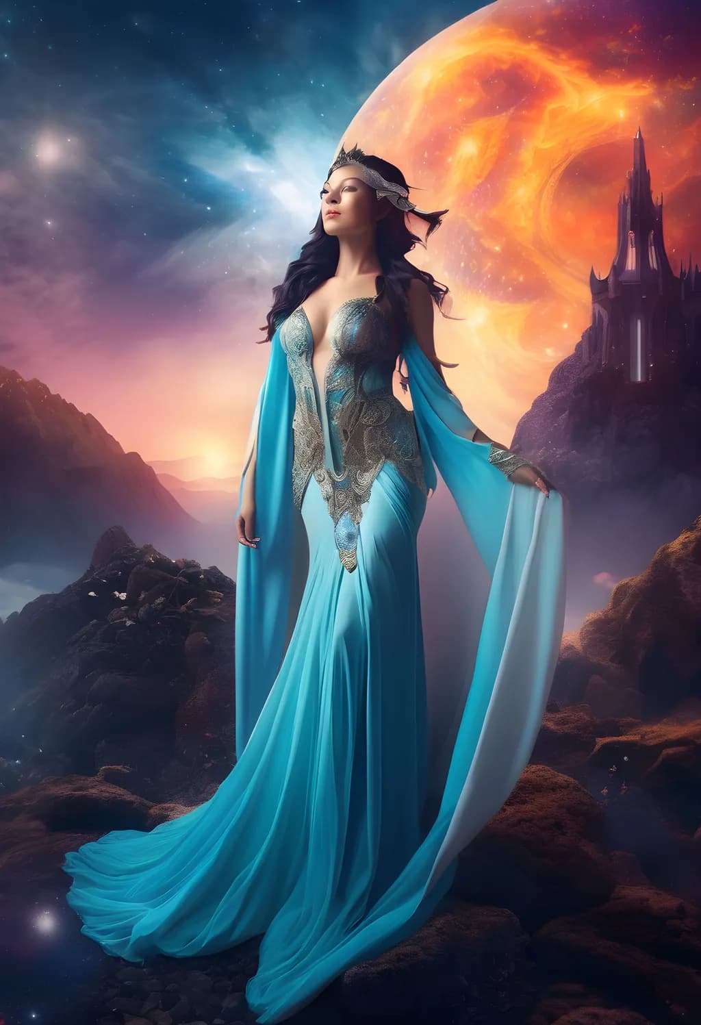 Celestial Sovereign: Embrace Your Inner Goddess Amidst Cosmic Realms