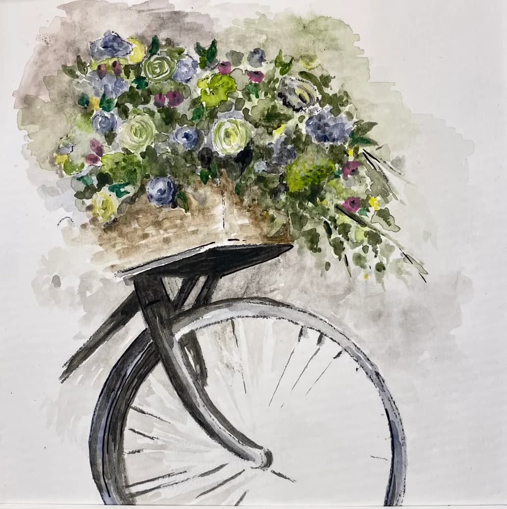 Whimsical Bicycle Blooms: A Floral Journey in Watercolor