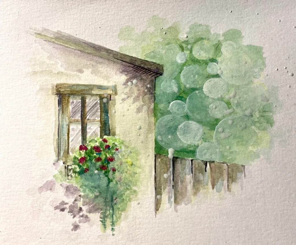 Whispers of Nature: A Watercolor Embrace of Flowers and Greenery by the Window