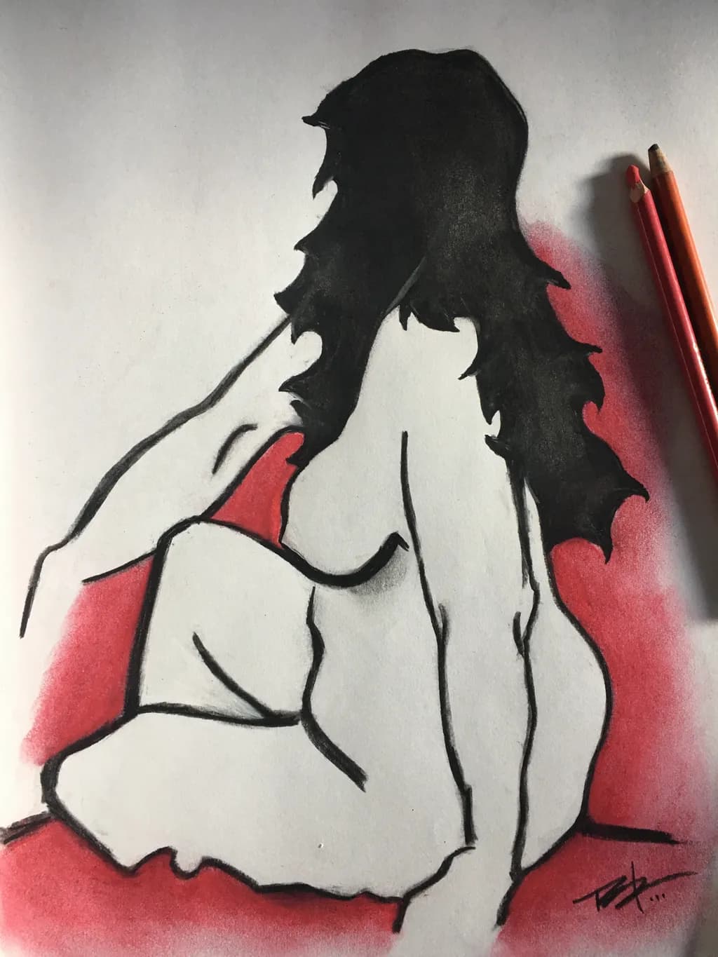 Embodying Contrast: A Red-Hued Sketch of Form and Figure