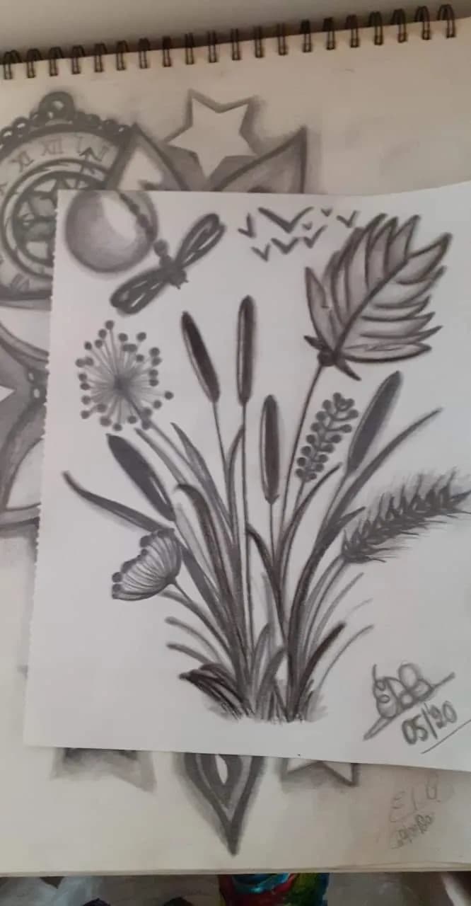 Whispers of Nature: A Delicate Dance of Flora and Fauna in Charcoal Sketches