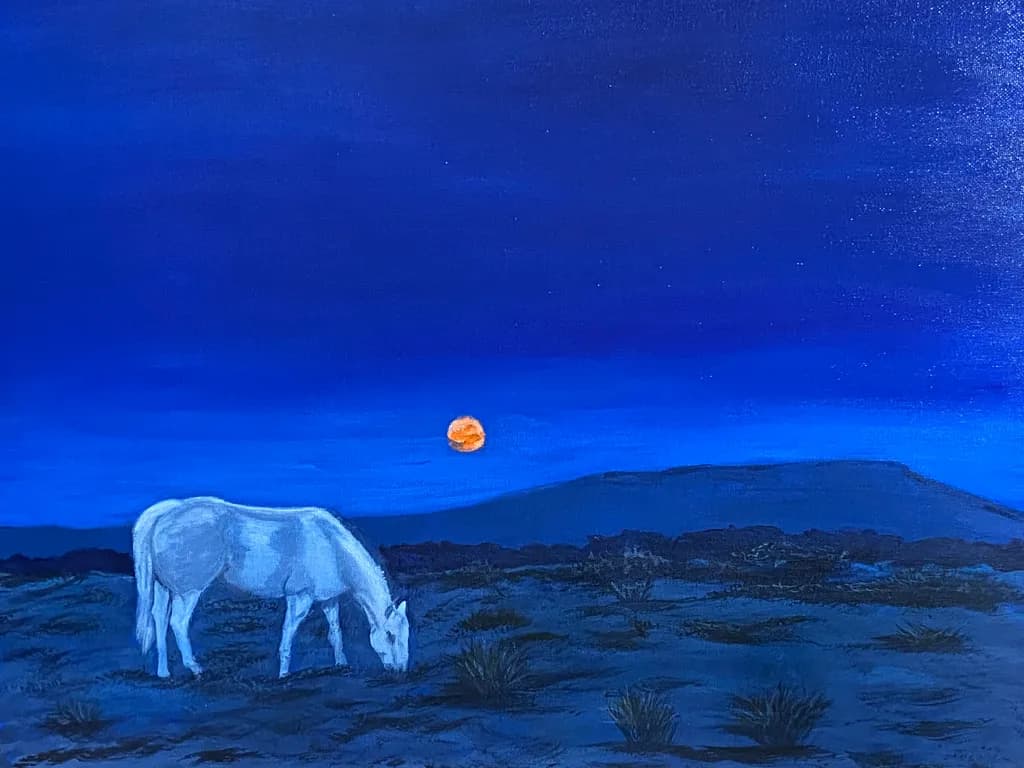 Moonlit Serenity: A Tranquil Twilight Landscape with Equine Grace