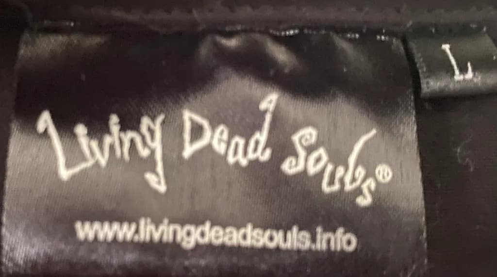 Ethereal Threads: The Living Dead Souls Logo on Black Satin Label