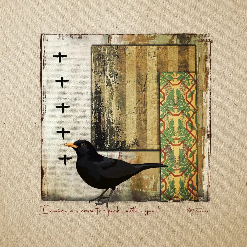 Whimsical Crow: A Playful Collage of Texture and Expression
