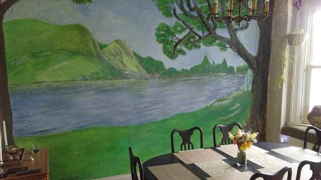 Serene Reflections: A Tranquil Landscape Mural Capturing Nature's Essence in Your Space