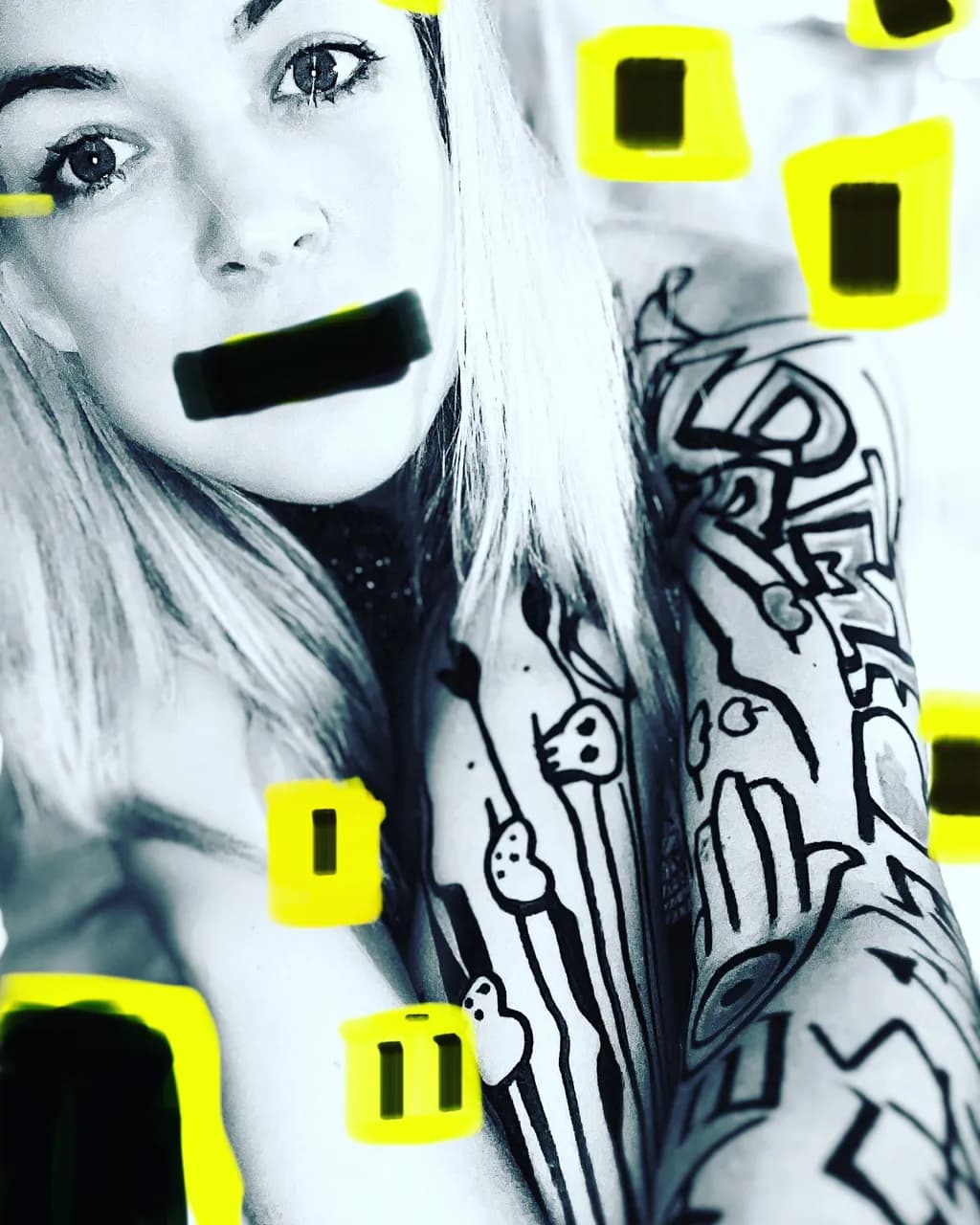 Vibrant Expressions: A Monochrome Portrait with Bold Neon Accents