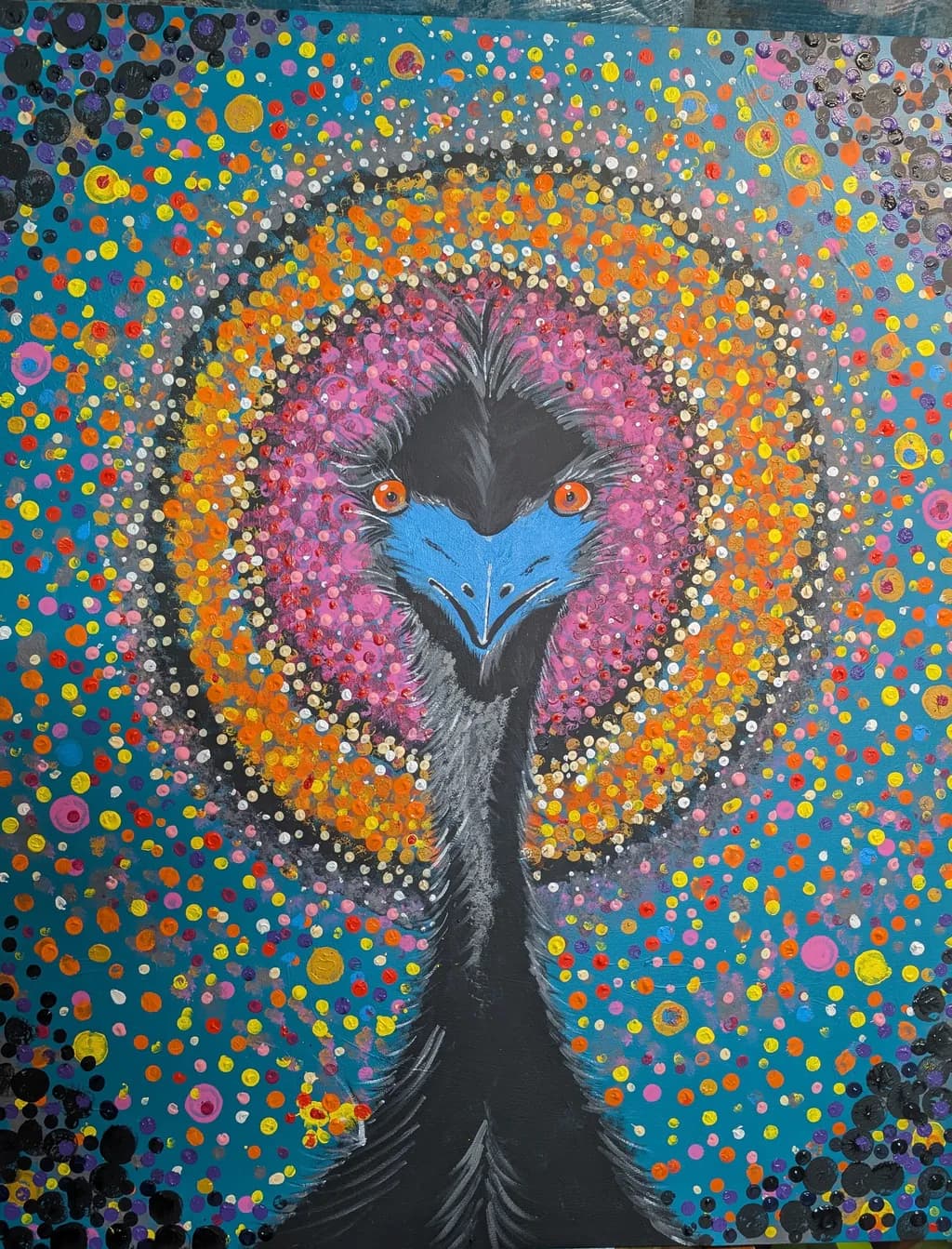 Vibrant Whimsy: An Abstract Emu in a Colorful Dreamscape