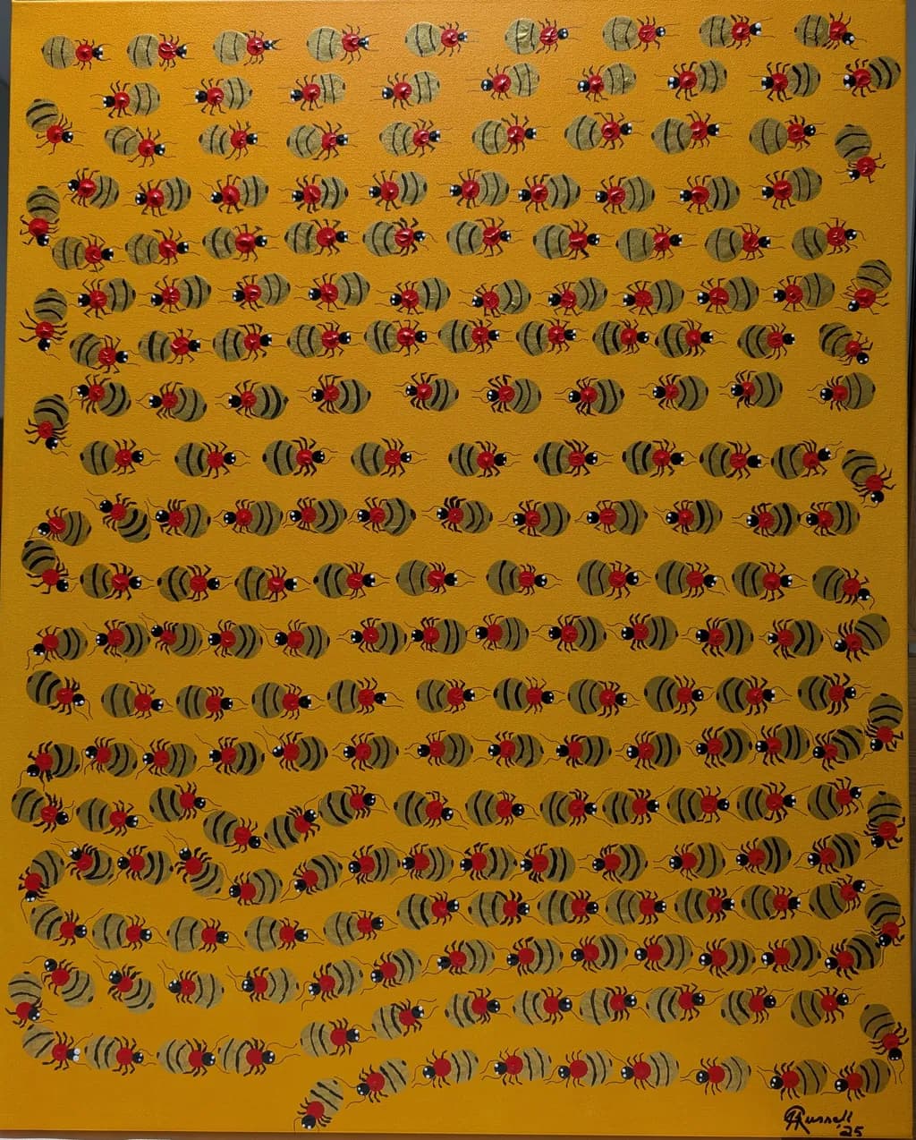 Buzzing Harmony: A Dance of Bees and Ladybugs on Golden Canvas