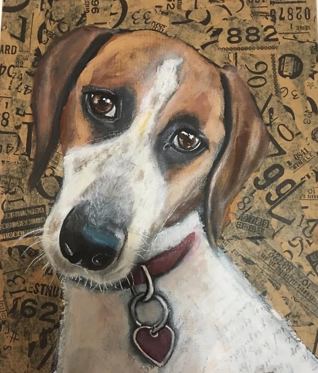 Whimsical Canine Collage: A Portrait of Heartfelt Expression