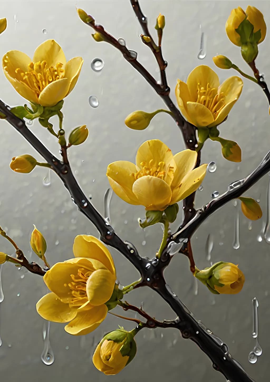 Golden Blossoms: A Dance of Nature and Rain