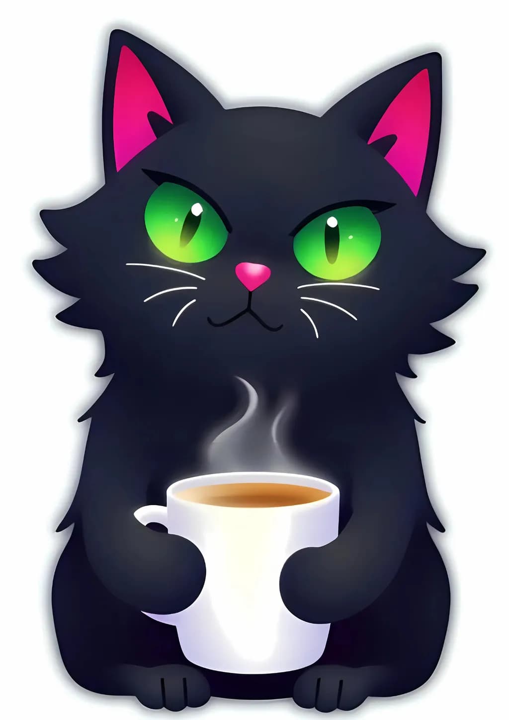 Whimsical Black Cat with Coffee: A Cozy Companion for Cat Lovers