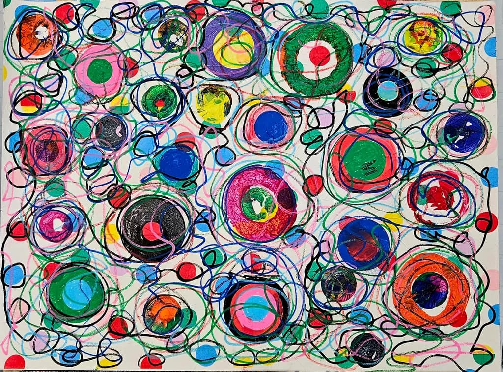 Vibrant Whirlwind: A Dance of Colorful Circles and Spirals