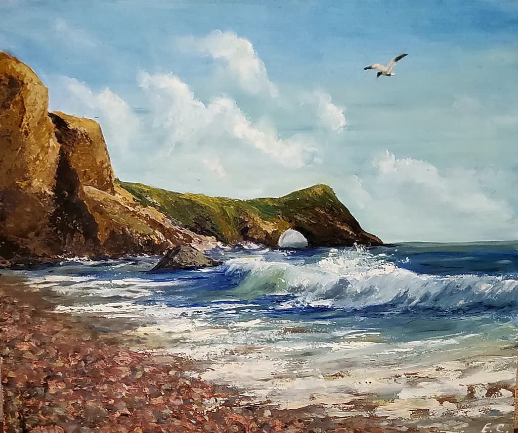 Serenity by the Rocky Coast: A Tranquil Seascape with Clouds and Waves