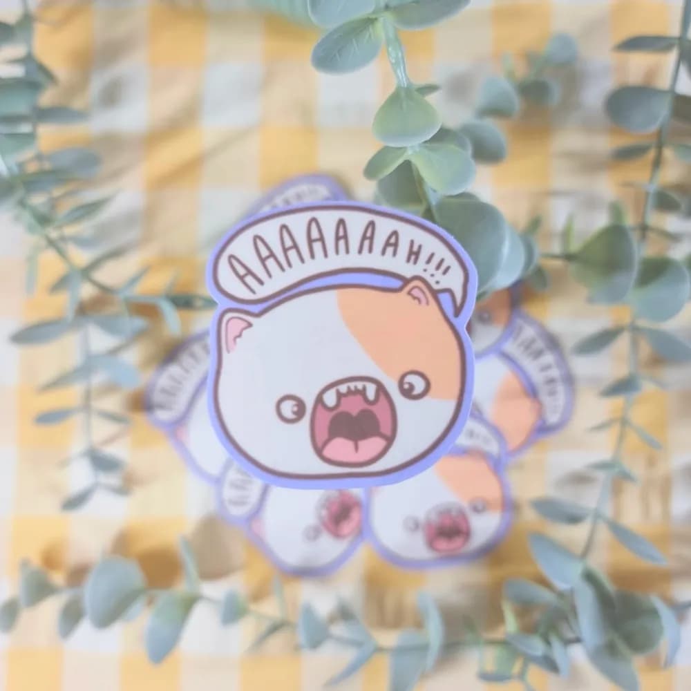Whimsical AAAAAH! Cat Sticker: A Cozy Expression of Joy and Surprise by ...