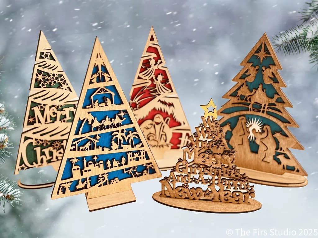 Whimsical Wooden Christmas Tree Collection: Festive Holiday Decor for a Joyful Season