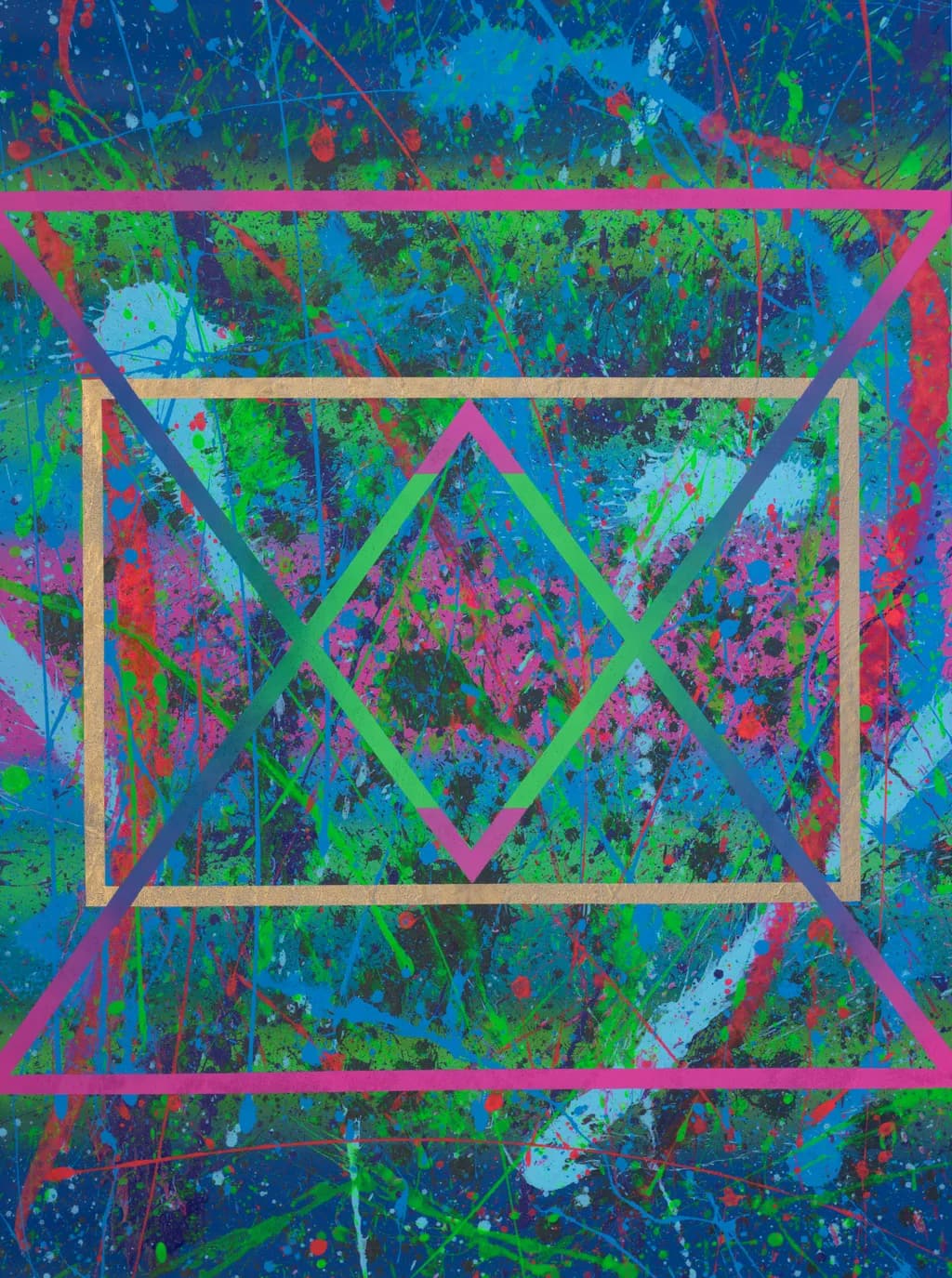 Vibrant Geometric Symphony: An Energetic Dance of Color and Emotion