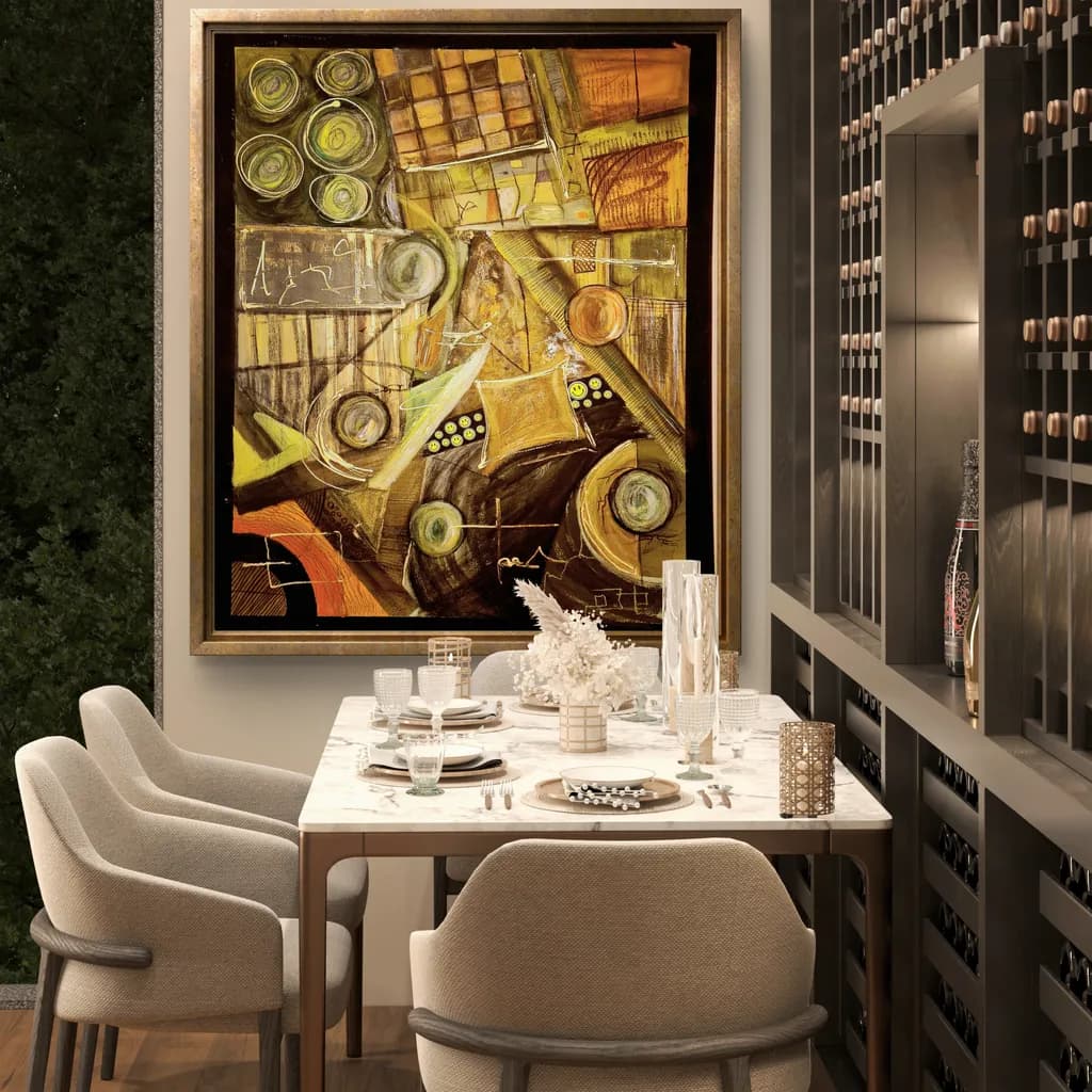 Elegant Harmony: A Modern Abstract Journey Through Color and Form in Dining Decor