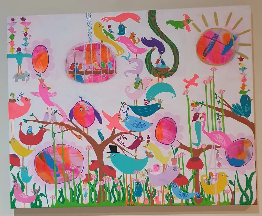 Whimsical Symphony of Colorful Birds in Nature's Embrace