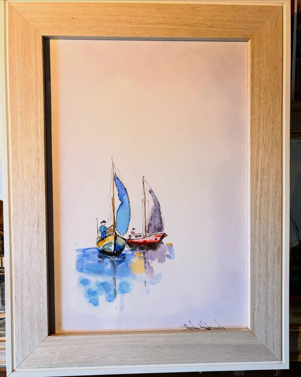 Serene Reflections: Watercolor Sailboats on Tranquil Waters