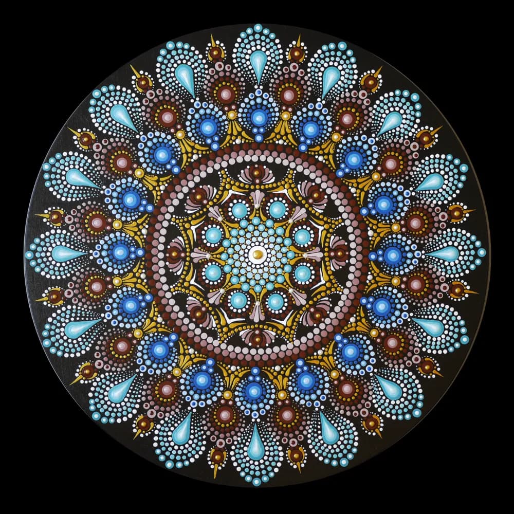 Radiant Harmony: A Mandala of Colorful Dots and Intricate Patterns