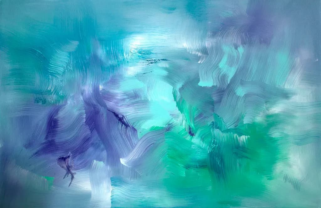 Whispers of the Ocean: A Serene Dance of Blues and Greens in Abstract Harmony